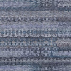 HomeRoots 5' Indoor Outdoor Area Rug - Taupe & Blue Striped, Washable, Stain-Resistant for Versatile Spaces 629636