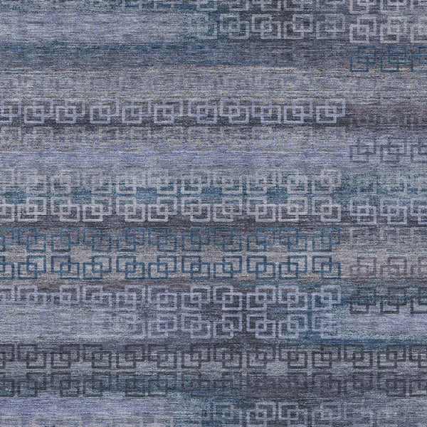 HomeRoots 5' Indoor Outdoor Area Rug - Taupe & Blue Striped, Washable, Stain-Resistant for Versatile Spaces 629636