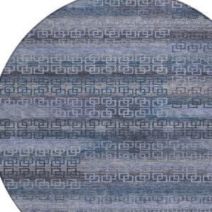 HomeRoots 8' Taupe and Blue Round Striped Indoor-Outdoor Area Rug – Washable, Stain-Resistant, Durable Style 629637