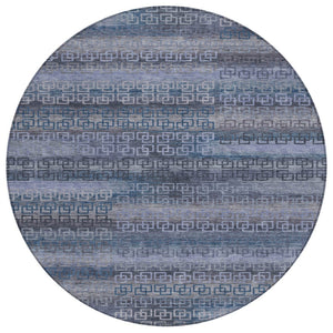 HomeRoots 8' Taupe and Blue Round Striped Indoor-Outdoor Area Rug – Washable, Stain-Resistant, Durable Style 629637