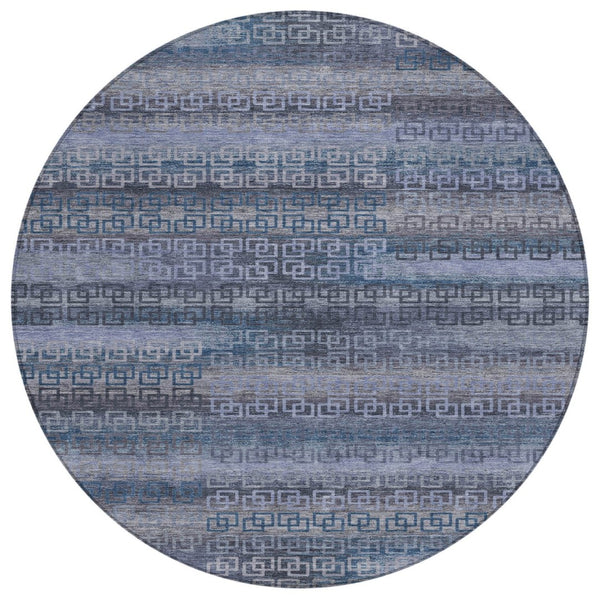 HomeRoots 8' Taupe and Blue Round Striped Indoor-Outdoor Area Rug – Washable, Stain-Resistant, Durable Style 629637