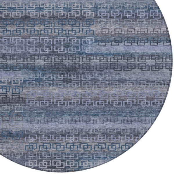 HomeRoots 8' Taupe and Blue Round Striped Indoor-Outdoor Area Rug – Washable, Stain-Resistant, Durable Style 629637