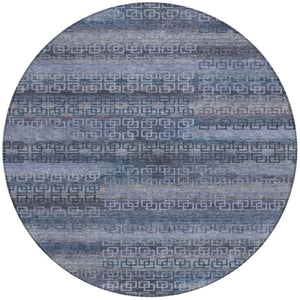 HomeRoots 8' Taupe and Blue Round Striped Indoor-Outdoor Area Rug – Washable, Stain-Resistant, Durable Style 629637
