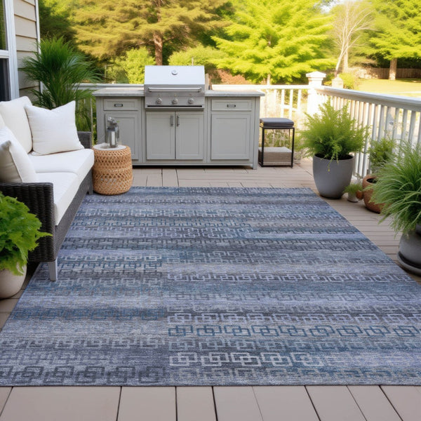 HomeRoots 8' X 10' Stylish Taupe and Blue Striped Washable Area Rug for Indoor and Outdoor Spaces, Durable & Versatile 629638