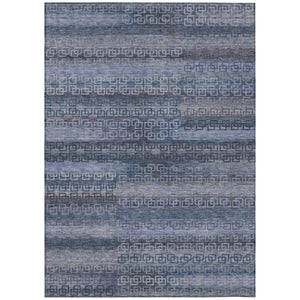 HomeRoots 8' X 10' Stylish Taupe and Blue Striped Washable Area Rug for Indoor and Outdoor Spaces, Durable & Versatile 629638