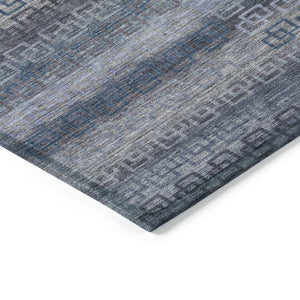 HomeRoots 8' X 10' Stylish Taupe and Blue Striped Washable Area Rug for Indoor and Outdoor Spaces, Durable & Versatile 629638