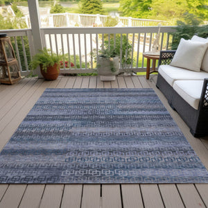 HomeRoots 9' Taupe and Blue Striped Washable Area Rug - Durable, Stylish Indoor/Outdoor Design for Any Space 629639