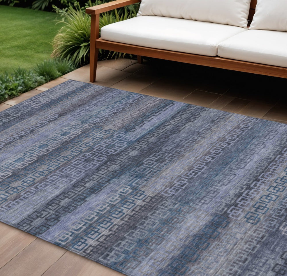 HomeRoots 10' Taupe and Blue Striped Washable Area Rug – Durable, Stylish, Indoor/Outdoor Perfect for Any Space! 629640