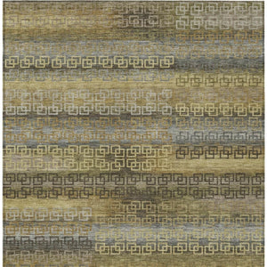 HomeRoots 5' Striped Wheat and Brown Washable Area Rug – Durable, Stylish for Indoor/Outdoor Living Spaces! 629642