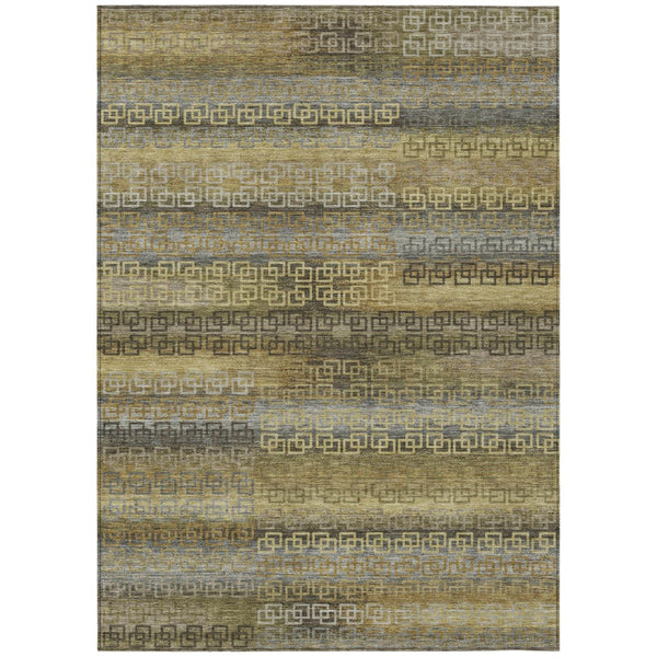 HomeRoots 5' Striped Wheat and Brown Washable Area Rug – Durable, Stylish for Indoor/Outdoor Living Spaces! 629642
