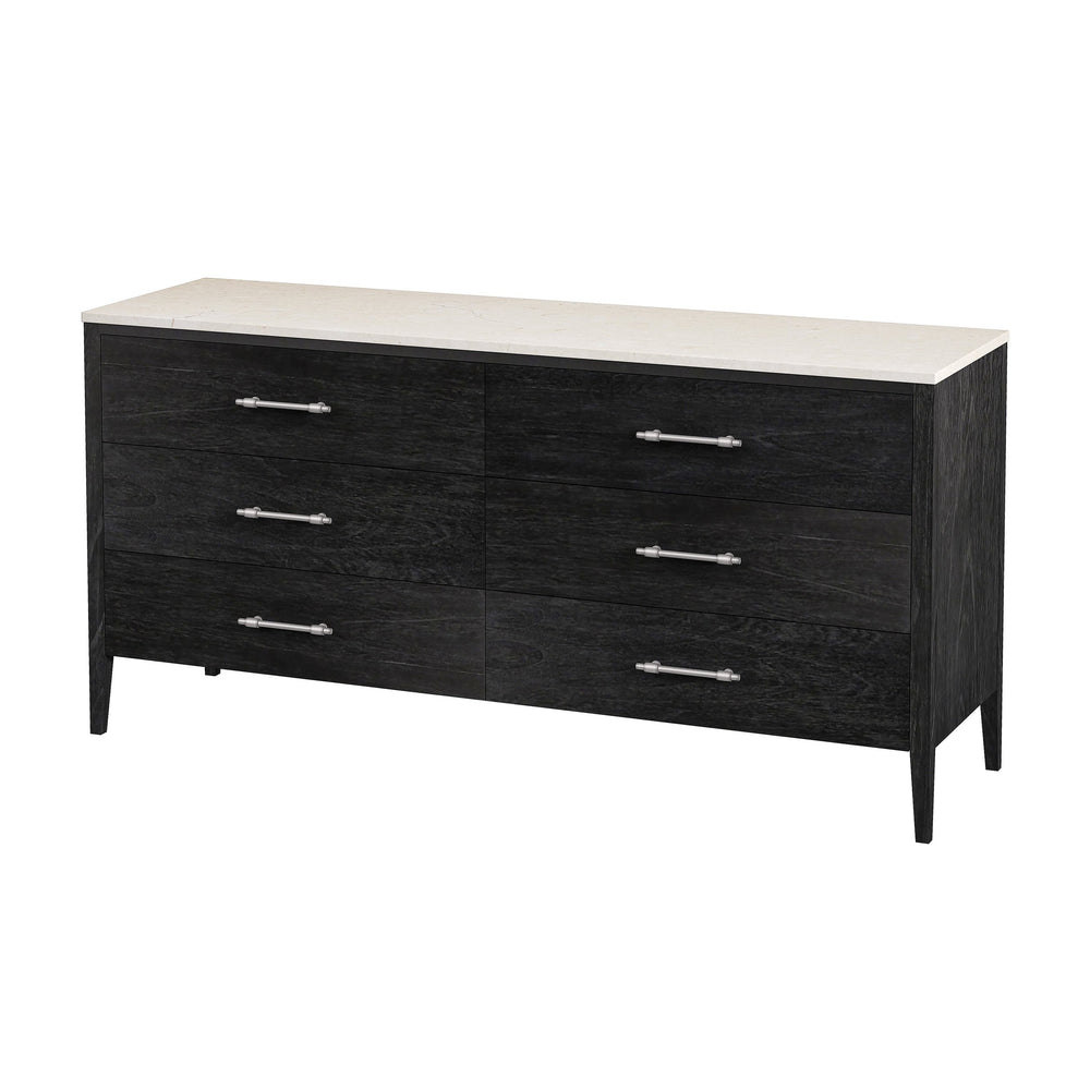 Butler Specialty Butler Averly 64" Marble & Wood 6-drawer Dresser - Elegant Black Storage For Modern Interiors Black Mindi Wood,Mindi Veneer,Mdf,Marble 6296432-butler