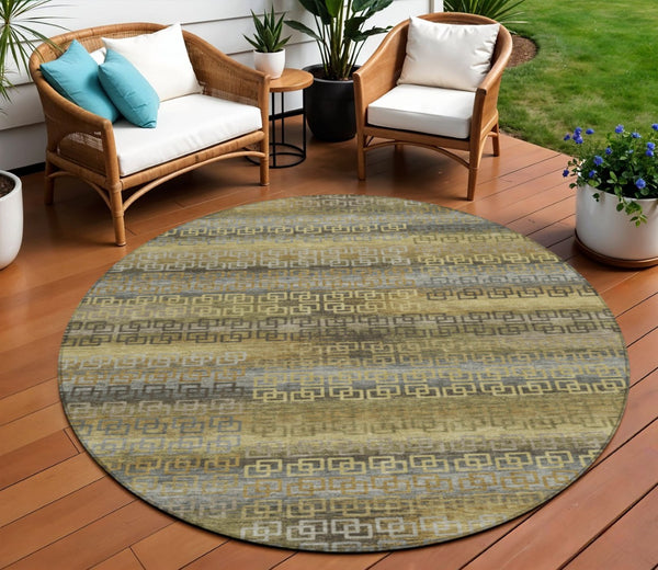 HomeRoots 8' Wheat and Brown Round Striped Area Rug – Stylish, Washable, Durable for Indoor & Outdoor Use 629643