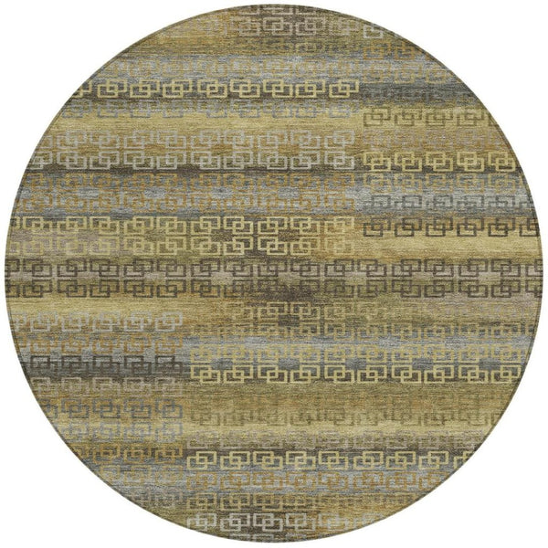 HomeRoots 8' Wheat and Brown Round Striped Area Rug – Stylish, Washable, Durable for Indoor & Outdoor Use 629643