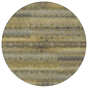 HomeRoots 8' Wheat and Brown Round Striped Area Rug – Stylish, Washable, Durable for Indoor & Outdoor Use 629643