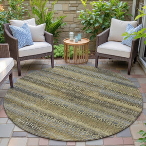HomeRoots 8' Wheat and Brown Round Striped Area Rug – Stylish, Washable, Durable for Indoor & Outdoor Use 629643