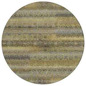 HomeRoots 8' Wheat and Brown Round Striped Area Rug – Stylish, Washable, Durable for Indoor & Outdoor Use 629643