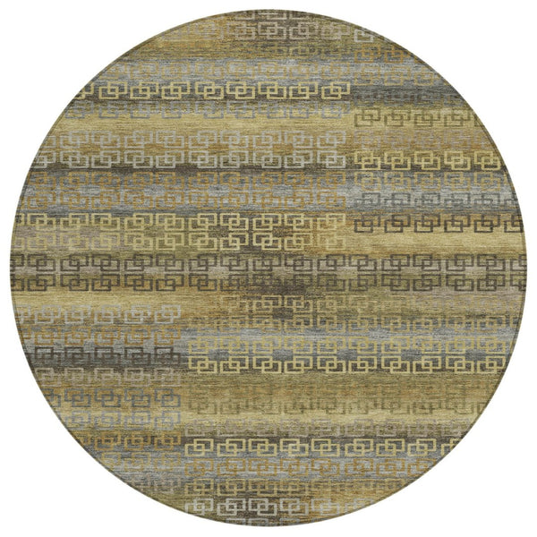 HomeRoots 8' Wheat and Brown Round Striped Area Rug – Stylish, Washable, Durable for Indoor & Outdoor Use 629643