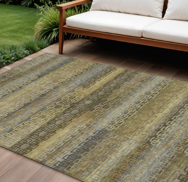 HomeRoots 8' X 10' Striped Washable Area Rug - Durable Wheat & Brown Design for Indoor & Outdoor Spaces 629644