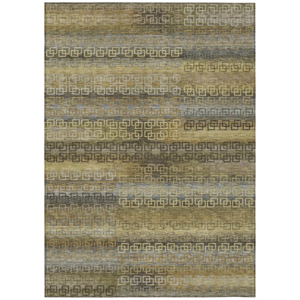 HomeRoots 8' X 10' Striped Washable Area Rug - Durable Wheat & Brown Design for Indoor & Outdoor Spaces 629644