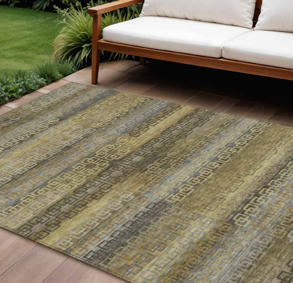 HomeRoots 9' Stylish Wheat and Brown Striped Washable Area Rug for Indoor/Outdoor Spaces - Durable Comfort 629645