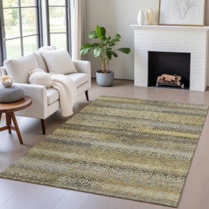 HomeRoots 10' Wheat and Brown Striped Area Rug – Washable Indoor/Outdoor Design, Pet-Friendly, Durable & Stylish! 629646
