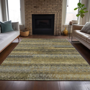HomeRoots 10' Wheat and Brown Striped Area Rug – Washable Indoor/Outdoor Design, Pet-Friendly, Durable & Stylish! 629646