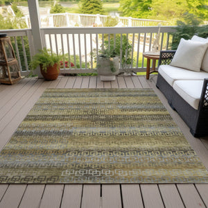 HomeRoots 10' Wheat and Brown Striped Area Rug – Washable Indoor/Outdoor Design, Pet-Friendly, Durable & Stylish! 629646