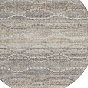 HomeRoots 8' Beige and Gray Round Ogee Area Rug - Washable, Durable, Perfect for Indoor and Outdoor Spaces! 629649