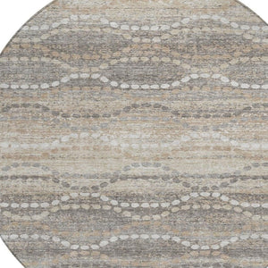 HomeRoots 8' Beige and Gray Round Ogee Area Rug - Washable, Durable, Perfect for Indoor and Outdoor Spaces! 629649