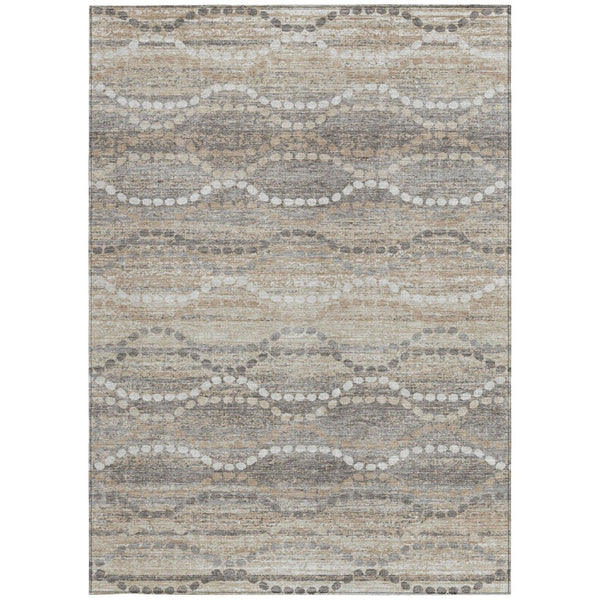 HomeRoots 8' Ogee Area Rug - Stylish Beige and Gray Design, Washable, Durable for Indoor/Outdoor Use, 8x10' 629650