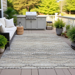 HomeRoots 10' Ogee Washable Area Rug in Beige & Gray - Durable, Stylish Indoor/Outdoor Solution for High-Traffic Spaces 629652