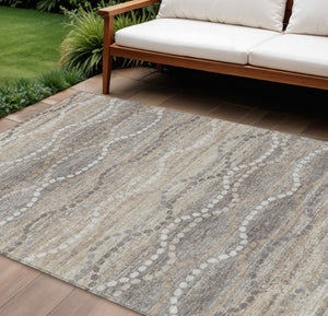 HomeRoots 10' Ogee Washable Area Rug in Beige & Gray - Durable, Stylish Indoor/Outdoor Solution for High-Traffic Spaces 629652