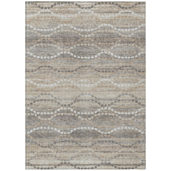 HomeRoots 10' Ogee Washable Area Rug in Beige & Gray - Durable, Stylish Indoor/Outdoor Solution for High-Traffic Spaces 629652