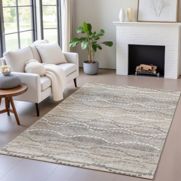 HomeRoots 10' Ogee Washable Area Rug in Beige & Gray - Durable, Stylish Indoor/Outdoor Solution for High-Traffic Spaces 629652