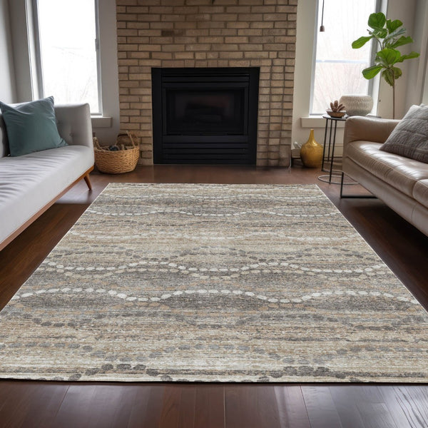HomeRoots 10' Ogee Washable Area Rug in Beige & Gray - Durable, Stylish Indoor/Outdoor Solution for High-Traffic Spaces 629652