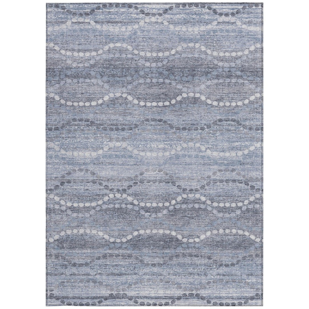 HomeRoots 5' Blue and Ivory Ogee Area Rug - Washable, Durable Indoor/Outdoor Design for High-Traffic Spaces 629654