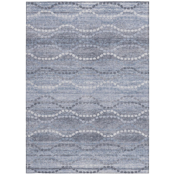 HomeRoots 5' Blue and Ivory Ogee Area Rug - Washable, Durable Indoor/Outdoor Design for High-Traffic Spaces 629654