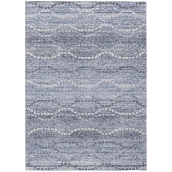 HomeRoots 5' Blue and Ivory Ogee Area Rug - Washable, Durable Indoor/Outdoor Design for High-Traffic Spaces 629654
