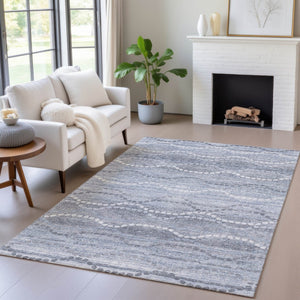 HomeRoots 5' Blue and Ivory Ogee Area Rug - Washable, Durable Indoor/Outdoor Design for High-Traffic Spaces 629654