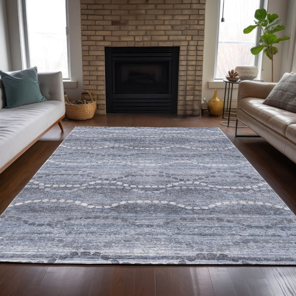 HomeRoots 5' Blue and Ivory Ogee Area Rug - Washable, Durable Indoor/Outdoor Design for High-Traffic Spaces 629654