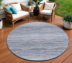 HomeRoots 8' Blue And Ivory Ogee Washable Round Indoor Outdoor Area Rug - Durable, Stylish, Easy-Care Home Accent 629655