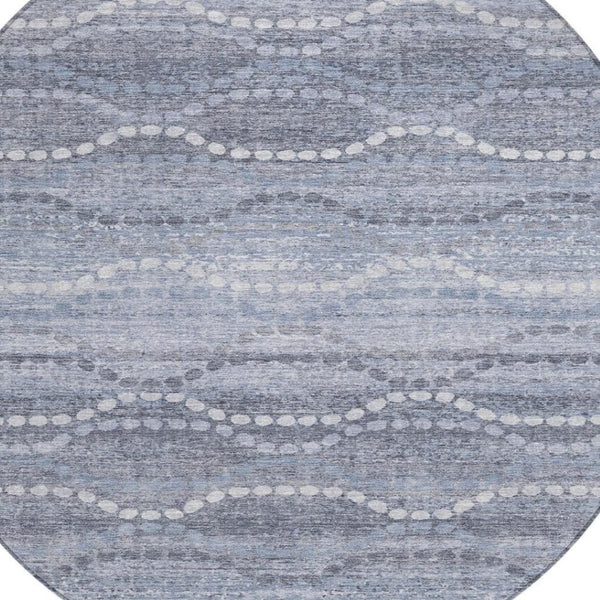 HomeRoots 8' Blue And Ivory Ogee Washable Round Indoor Outdoor Area Rug - Durable, Stylish, Easy-Care Home Accent 629655