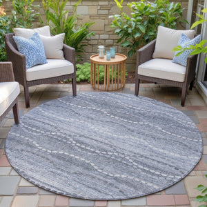 HomeRoots 8' Blue And Ivory Ogee Washable Round Indoor Outdoor Area Rug - Durable, Stylish, Easy-Care Home Accent 629655