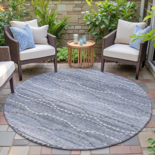 HomeRoots 8' Blue And Ivory Ogee Washable Round Indoor Outdoor Area Rug - Durable, Stylish, Easy-Care Home Accent 629655