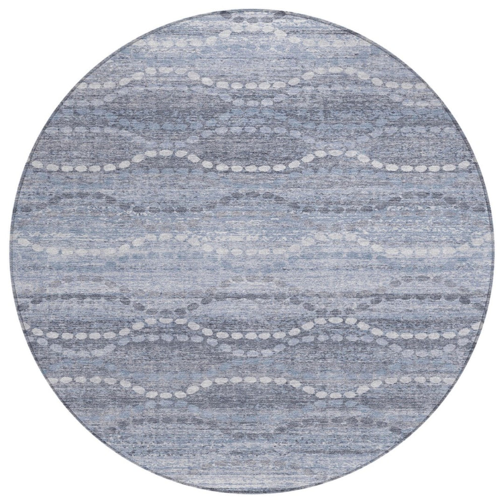 HomeRoots 8' Blue And Ivory Ogee Washable Round Indoor Outdoor Area Rug - Durable, Stylish, Easy-Care Home Accent 629655
