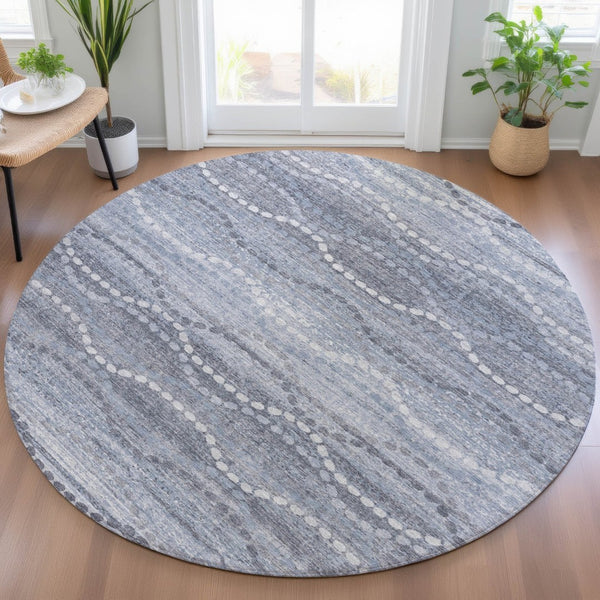HomeRoots 8' Blue And Ivory Ogee Washable Round Indoor Outdoor Area Rug - Durable, Stylish, Easy-Care Home Accent 629655