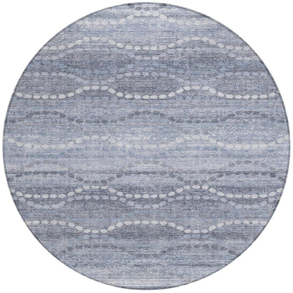 HomeRoots 8' Blue And Ivory Ogee Washable Round Indoor Outdoor Area Rug - Durable, Stylish, Easy-Care Home Accent 629655