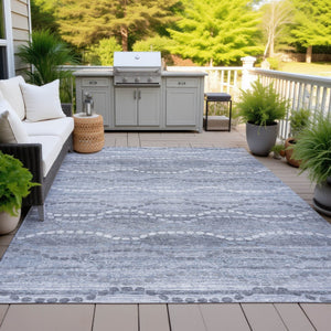 HomeRoots 9' X 12' Blue and Ivory Ogee Area Rug - Washable, Durable, Stylish for Indoor/Outdoor Spaces! 629657