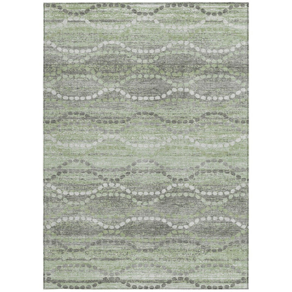 HomeRoots 5' Ogee Green and Ivory Washable Area Rug - Durable Indoor Outdoor Design for High-Traffic Spaces 629660