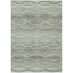 HomeRoots 5' Ogee Green and Ivory Washable Area Rug - Durable Indoor Outdoor Design for High-Traffic Spaces 629660